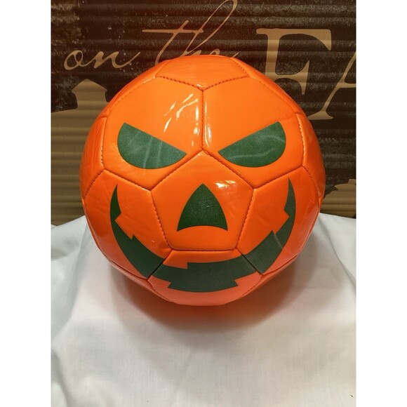 Spooky Orange Halloween Pumpkin Soccer Ball Face Glows In The Dark Unused Shape - Picture 1 of 7